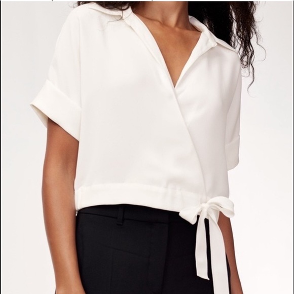 Babaton Tops - BABATON short sleeve cross tie blouse